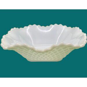 Hazel-Atlas Milk Glass Candy Trinket Dish Square Diamond Quilt Pattern Vintage